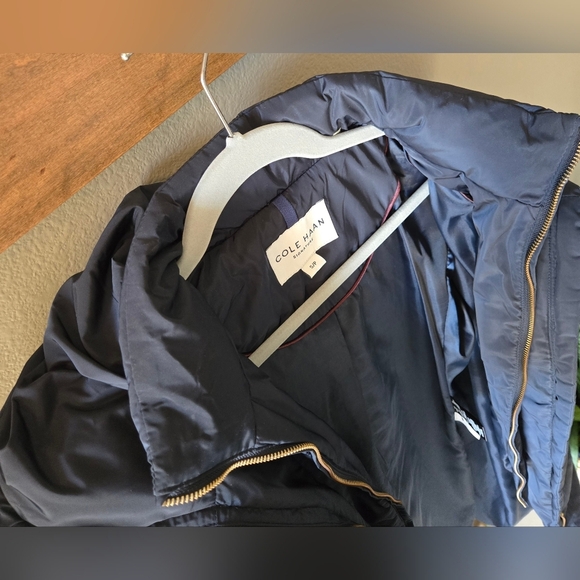 COLE HAAN Puffer Coat navy Gold S Long Length Winter Warm Apres Ski Down Fill - Picture 12 of 12